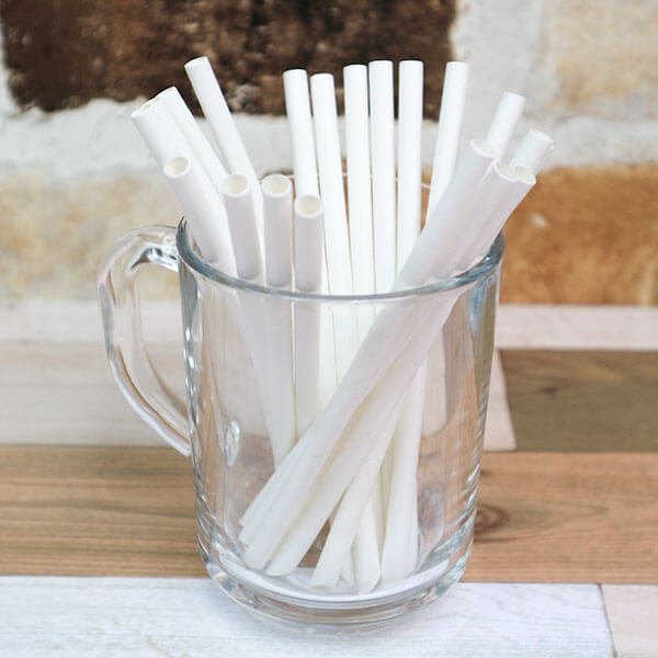 画像4: 【アウトレット】紙ストロー ミニサイズ 片先斜めカット ホワイト(白) 裸 5x125mm〔500本〕 (4)