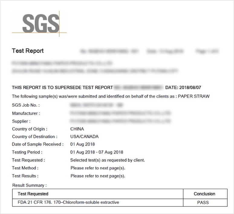 SGS証明書の画像