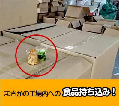 紙ストロー工場内で食品の持ち込んでいる写真