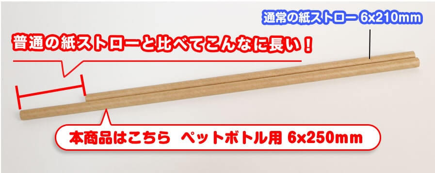 通常タイプの紙ストローと長さを比べた写真